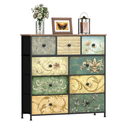 Tohomeor Dresser with Drawers for Bedroom Chest of Drawers Fabric Dresser for Closet,Nursery Entryway Hall Tree TV Stand for Living Room Retro Floral Pattern Drawers Wooden Top (9 Drawers)
