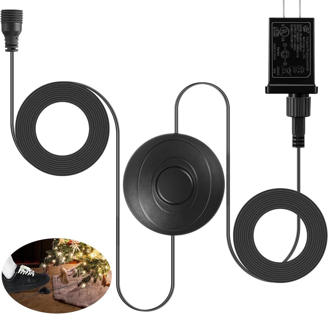 Feekoon 29v 6w Class 2 LED Christmas Tree Replacement Plug, 9.8ft Power Cord Extension Supply with On/Off Foot Switch for Christmas Tree Light & Inflatable, Replacement Yard Inflatable Adapter