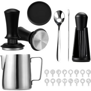 51mm Espresso Tamper Kit - 22 Pcs Barista Tools Set with Espresso Press Tool, Coffee Tamper, Milk Jug, Mat, Stencil & More for Professional Coffee Making