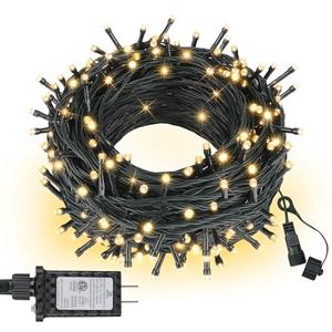 ASENEK Outdoor String Lights 99FT 300 LED Connectable 8 Modes with Timer Decorative String Lights for Xmas Tree Patio Party Warm White