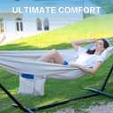 PNAEUT Double Hammocks with Stand for Outside, Portable Space Saving Heavy-Duty Steel Stand for Indoor Outdoor Patio with Carrying Bag, 450 lbs Capacity (Beige)