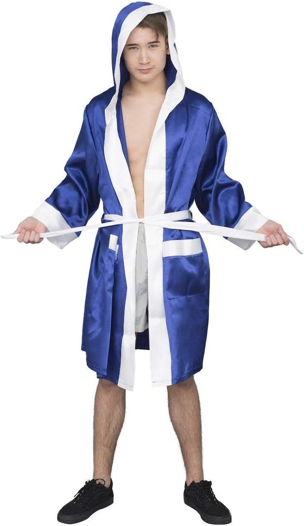 Halloween Costume Boxing Robe with Hood Custom Personalized Cosplay (Blue)