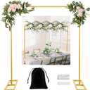 8.2 FT Wedding Arch Rectangle Stand Square Backdrop Stand , Extra Clamps to Table Rod Stand, Adjustable Photo Booth Background Kit, Balloon Arch Stand for Birthday Party Baby Shower Decor,Gold