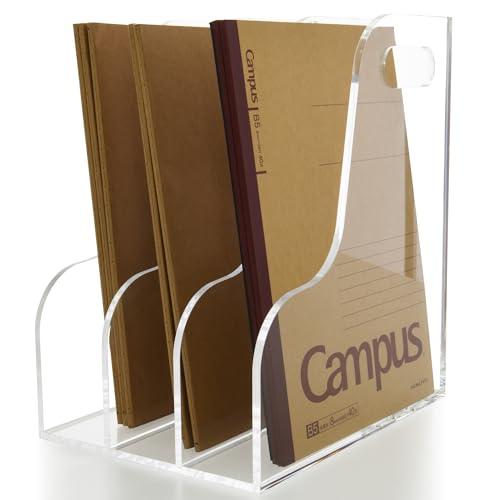 AIMOLLY 3 Vertical Compartments File Holder, Clear Acrylic Desk Organizer and Storage Bins Holding for Magazines, Binders, Notebooks, Envelopes, Multi-purpose Document Organizer for Home Office