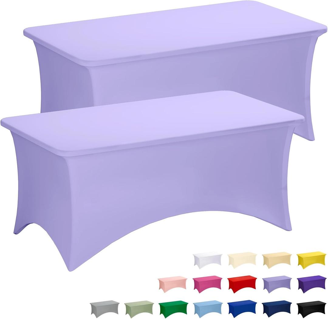 Fixwal Lavender Stretch Table Cloth Rectangle 2 Pack 6Ft, Spandex Fitted Table Covers Washable for Party, Trade Show, Banquet, Wedding, Buffet