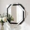 Vercraft Bathroom Mirror Decorative Beveled Edge Frameless Mirror Wall Mirrors Hexagon Silver Polished for Wall Bathroom Vanity Room Bedroom Living Room and Enter Way(Large,Black,30"30")