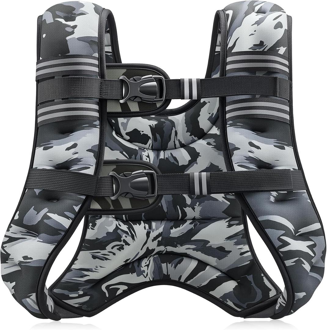 ZELUS Weighted Vest, 6lb/8lb/12lb/16lb/20lb/25lb/30lb Weight Vest with Reflective Stripe for Workout, Strength Training, Running, Fitness, Muscle Building, Weight Loss, Weightlifting (Gray Camo)