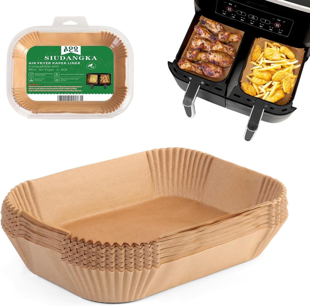 SIUDANGKA Air Fryer Liners Disposable, 100 pcs Rectangle Parchment Paper Sheets for Ninja Dual Air Fryer