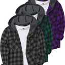 Flannel Hoodie for Men Shirts Button Down Plaid Lightweight Jackets for Men Long Sleeve Stylish Casual with Pocket (Large, Grey/Green/Purple)