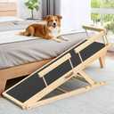 55.11" Adjustable Dog Ramp for Bed - Upgraded Wooden Pet Ramp with Non-Slip Silicone Surface and Side Rails, 6 Height Settings (19.68-27.55"), Holds Up to 250lb, Pet Stairs for Senior & Large Dogs