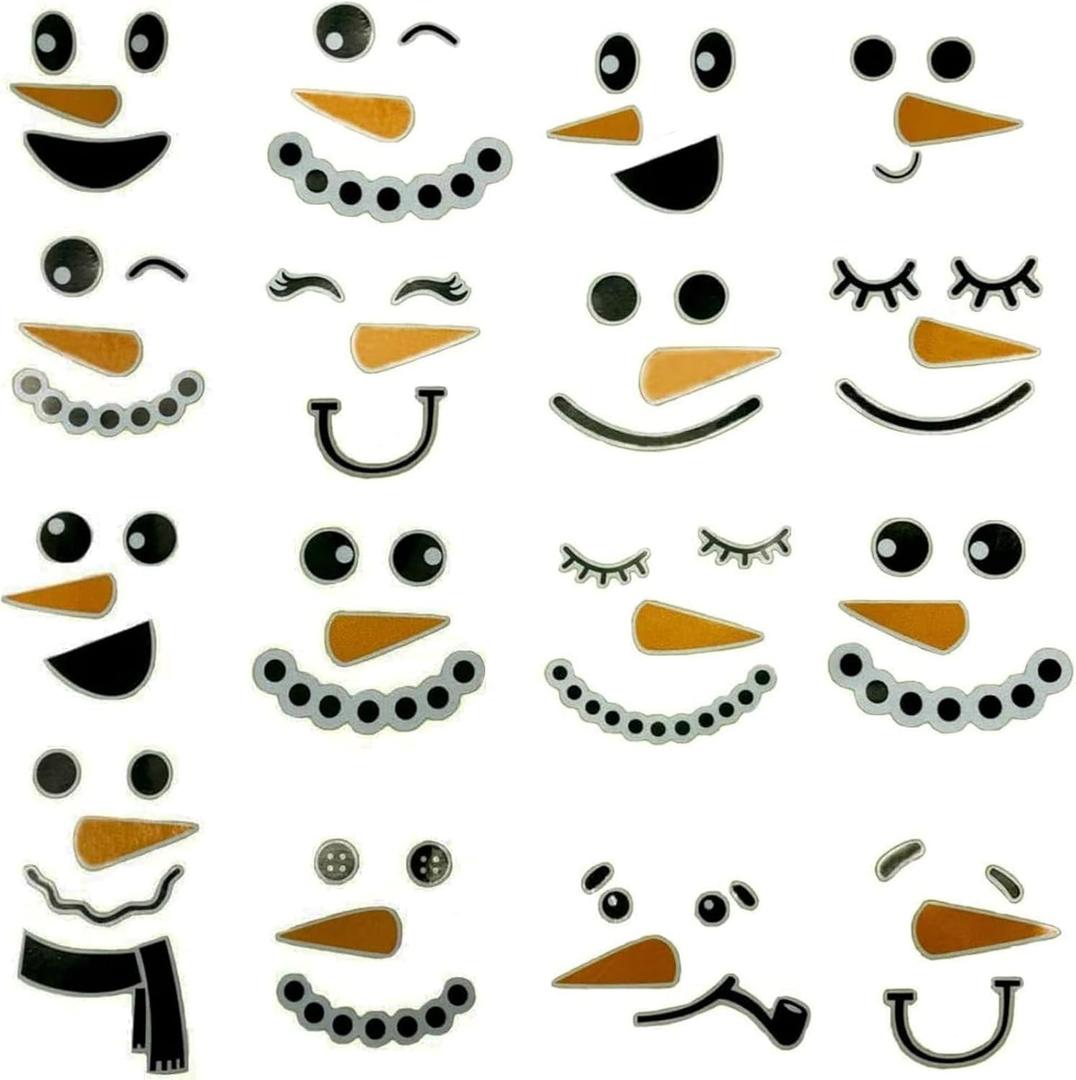 Maydahui 16 Pieces Snowman Face Wall Stickers Cute Christmas Snow Man Wall Decals 11 Inches Refrigerator Stickers Window Cling Decal Xmas Decorations