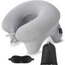 Geelin Inflatable Travel Pillow for Airplane Lightweight Inflatable Neck Supports Head and Chin with Compact Bag and Blindfold U Shaped Pillow for Traveling, Train, Car, Office Table(Grey)