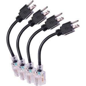 Miady Short Power Extension Cord Outlet Saver, Female Plug with Lighted End 16AWG/13A, 3 Prong (4 Pack, Black, 8 Inch)