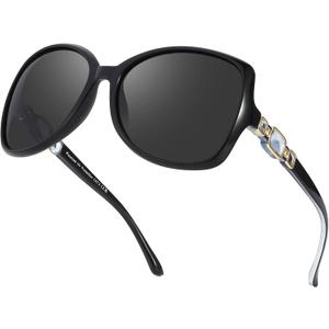 FIMILU Sunglasses for Women, Polarized Retro Stylish Sunglasses Oversized Trendy Sun Glasses UV Protection for Vacation 5203 (A1 Black Frame/Grey Lens)