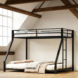 Metal Twin XL Over Queen Bunk Bed for Teens and Adults, Space-Saving/Noise Reduced/No Box Spring Needed, Black