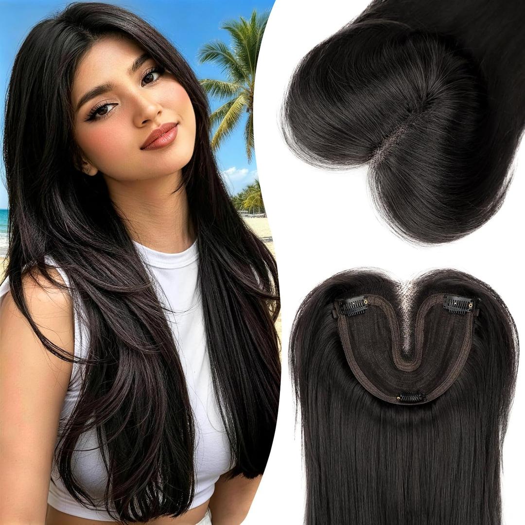Isaic Hair Toppers for Women with Thinning Hair, 24 Inch Synthetic Clip in Topper Hair Extensions with Adjustable Band, Layered Wiglet Adds Volume and Natural Coverage (Black Ash Brown)
