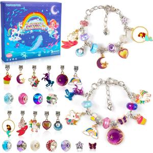 OuMuaMua Advent Calendar Charm Bracelets 2025 for Girls, 24 Days Christmas Countdown Calendar with Mermaid Unicorn 2pcs DIY Charm Bracelets Jewelry Kit Xmas Gift for Adults Women