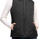 Women's Vest, Quilted Puffer Water-Resistant Zip With Pockets (Large, Black)