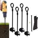 MIXXIDEA 15 inch 4 Pack Ground Anchor Stakes, Dual-Purpose Heavy Duty Metal Earth Augers for Tents, Canopies, Trampoline Sheds, Car Ports, Swing Sets, Small Buildings (Black-4 Pack)