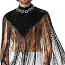 Men's Long Tassel Shrug Shoulder Pads Tank Top Clubwear Disco Rave Outfits Patchwork Sequins Fringe Outwears, Medium