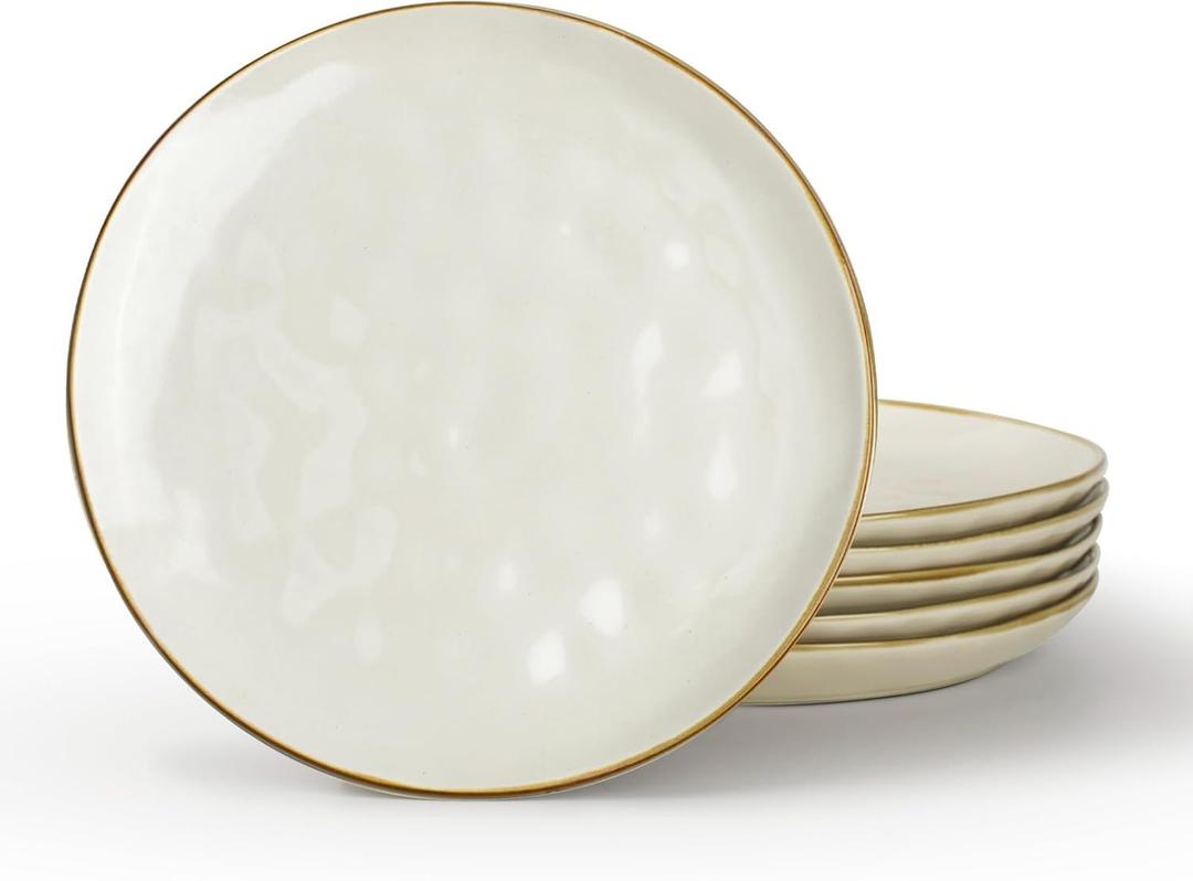 famiware Dinner Plates Set of 6, 10.25 inch Pasta Plate, Ocean Round Stoneware Dessert Plates Dish Set for Kitchen Microwave Dishwasher Safe, Scratch Resistant, Vanilla White