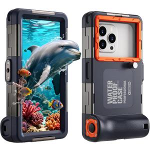 2026 Underwater Snorkeling Diving Phone Case for iPhone 17/16/15/14/13/12Pro Max/Galaxy S25/S24/S23.[50ft/15m] Professional Scuba Dive Waterproof Case Universal Underwater Photo & Video(Blue) (Orange)
