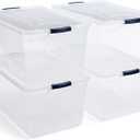 Rubbermaid Cleverstore 95 Quart Clear Stackable Large Plastic Storage Containers with Lids for Office and Home Organization, Clear (4 Pack) (95 Qt - 4 Pack)