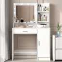 Palimder Vanity Desk with Mirror and Light, Large Drawer and Three Level Storage Dresser, 3 Lighting Modes Adjustable Brightness, Bedroom Dressing Table (White)