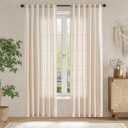 jinchan Winslow Linen Curtains for Bedroom 90 Inches Length Embroidered Bordered Floral Curtains for Living Room Farmhouse Decor Light Filtering Window Treatments Ivory on Beige Drapes 2 Panels