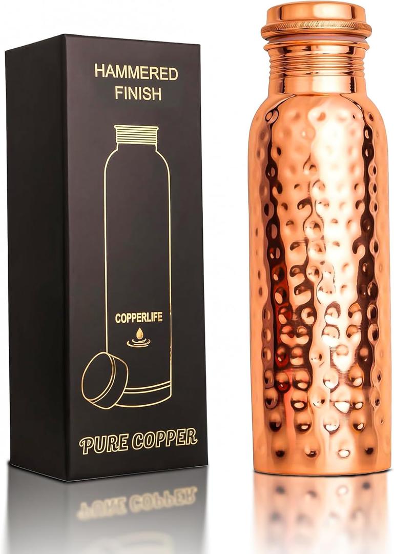 New Launch Copper Water Bottle 34 Ounces | 100% Pure Copper For Ayurveda Health Benifit | Hammered Design Handmade For Drinking Water | Tested Leak Proof Lid