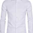 Men's Long Sleeve Button Up Shirts Solid Slim Fit Casual Business Formal Dress Shirt (Medium, White)