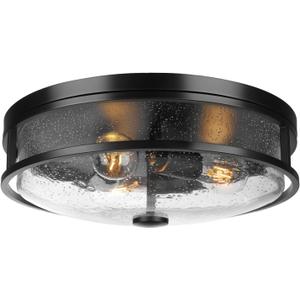 16 Inch Large Flush Mount Ceiling Light Fixture with Seeded Glass, Black Round Ceiling Lamp Shade, Modern Farmhouse Indoor Outdoor Ceiling Lighting for Kitchen Dining Living Room Foyer