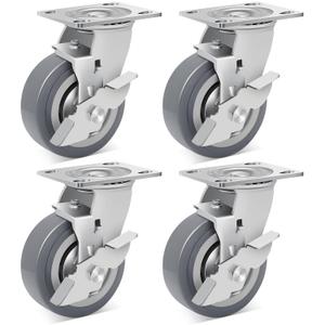Nefish 5 Inch Heavy Duty Casters Wheels, Industrial Grade Thermoplastic Rubber Casters with Brake 3500 LBS, Ball Bearing Plate Swivel Castors Set of 4, Casters Wheels for Equipment, Cart, Workbench