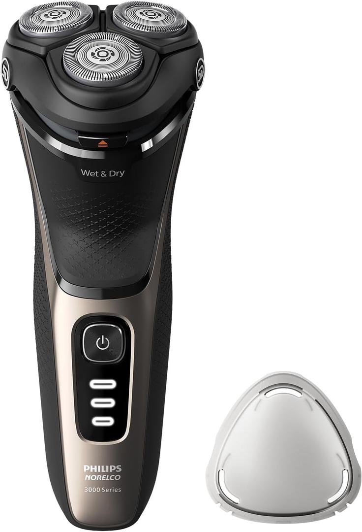 Philips Norelco Shaver 3000 Series, Wet and Dry Electric Shaver, P-Cap, Travel Pouch, Ash Gold, Model S3242/90
