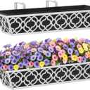 HFHOME 2 Pack 24 Inch Railing Planter Boxes with Adjustable Brackets & Non-Woven Fabric Liner Adjustable Gray Metal Window Box Planter for Balcony Deck Fence, Hanging Flower Basket for Outdoor Garden