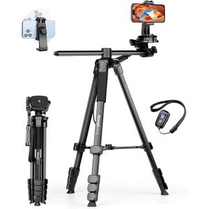 75" Phone Tripod Stand, Overhead Tripod for iPhone with Remote, Portable Horizontal Mount for Video, Live Streaming & Vlogging, Compatible with iPhone Camera (Black)