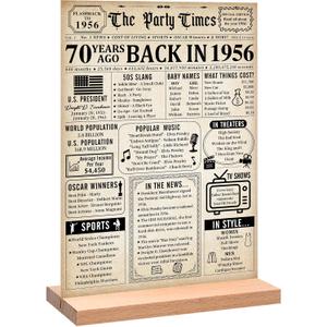 Trgowaul 70th Birthday Decorations Women Men, Vintage Back in 1956 Birthday Poster Acrylic Table Sign with Stand, 70th Anniversary Decor Gifts for Men, Vintage 70 Year Old Party Supplies Decorations