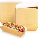 Yeaqee 100 Pcs 7" Paper Hot Dog Trays Disposable Paper Food Nacho Boats Hot Dog Holders Food Plates Disposable Serving Trays for Carnivals, Parties, Dinner, Cookouts(Gold)