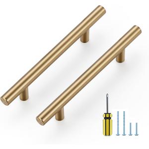 Ravinte 20 Pack Kitchen Cabinet Handles Champagne Bronze 4 Inch Hole Center Stainless Steel Pulls for Dresser Drawer Cupboard Handles with Screwdriver, 6-3/8 Inch Length