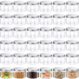 Thenshop 36 Pieces 10 oz Clear Plastic Jars with Lids Empty Containers Wide Mouth Round Jars Storage for Food Lotion Travel Cosmetic