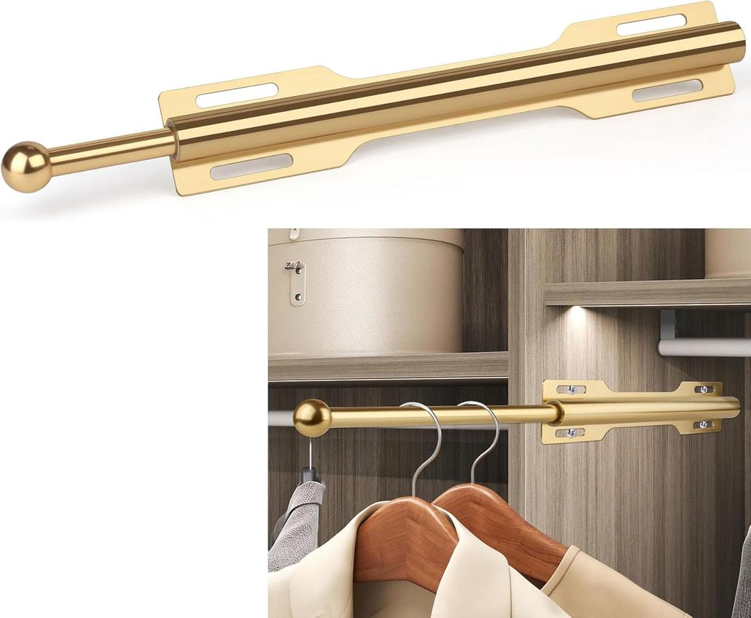 Valet Rod for Closet Pull Out, Rod for Bedroom Laundry Room Bathroom (1 Pack, 1 Pack - Gold)