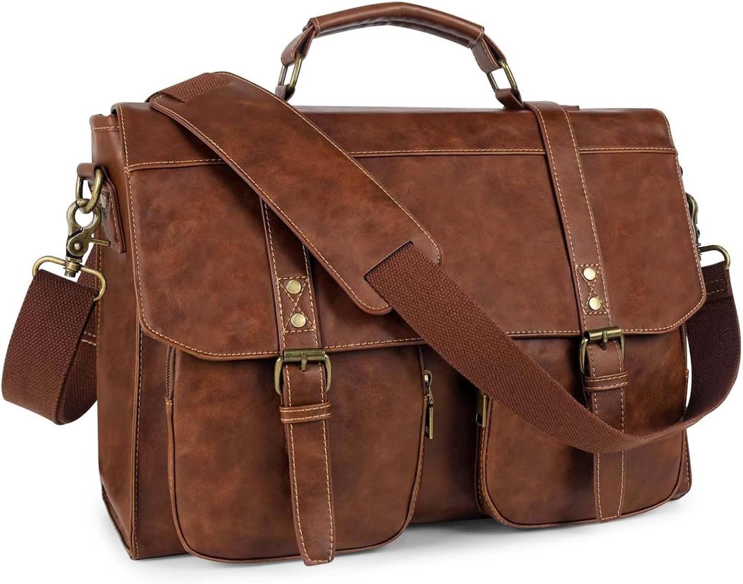 Wogarl Messenger Bag for Men 15.7 inch: Vintage PU Leather Briefcase Large Computer Laptop Bag for Office Business