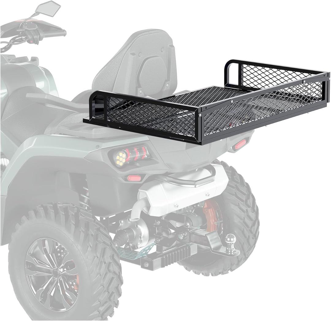 ECOTRIC Rear Cargo Basket Universal ATV UTV Storage Rack Rear Goods Mesh Rack Black Steel