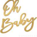 Oh Baby Sign for Backdrop, Large Wooden Baby Shower Sign Gold Letters Party Banner for Boy/Girl Decorations Backdrop Party