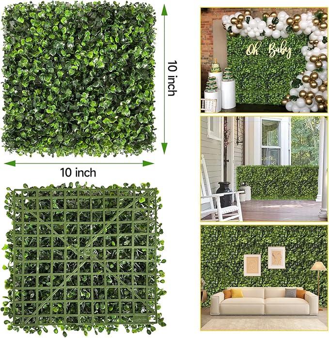 Skloopearg Artificial Grass Wall Panels, 12 Pack 10"x10" Boxwood Hedge Wall Panels with 100 Zip Ties, Boxwood Backdrop for Outdoor Indoor Decorative Fences Privacy Hedge