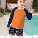 Boys Long Sleeve Rash Guard Swimsuit Kids 2-Pieces Bathing Suits Set (10-12 Years, Orange Blue)