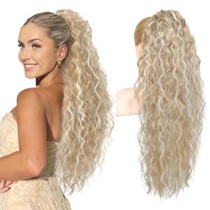 REECHO Ponytail Extension 30" Long Claw Clip Ponytail Extension Curly Wavy Pony Tails Hair Extensions Clip in Synthetic Hairpiece for Women, Medium Blonde with Highlights