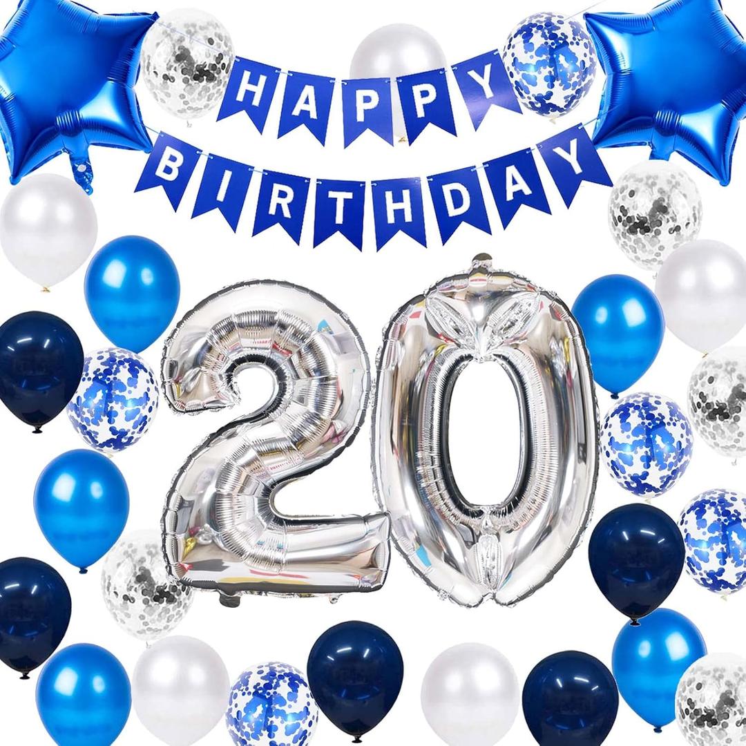 20th Birthday Party Decorations for Men, Happy20th Birthday Banner Blue Star Number 20 Foil Balloons 20th Birthday Latex Confetti Balloon for Men Him 20 Years Old Birthday Decoration(20th) 20th Birthday Party Decorations for Men, Happy20th Birthday Banner Blue Star Number 20 Foil Balloons 20th Birthday Latex Confetti Balloon for Men Him 20 Years Old Birthday Decoration(20th)
