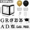 Graduation Decorations 2026,4 Pcs Transparent Balloon Boxes with Letters of GRAD,PROUD OF YOU,Class of 2026 and 130pcs Black Gold Balloons Arch for High School College 2026 Grad Party Supplies