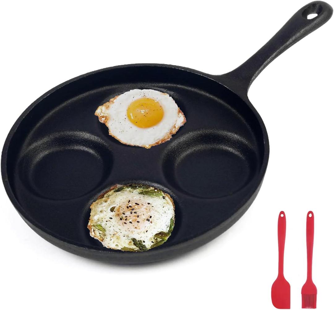 4-Cup Cast Iron Fried Egg Pan 9.5 Pancake Pan Burger Omelet Cooker Griddle Egg Skillet for Breakfast, Kitchen Cookware for Gas Stove & Induction Cooker